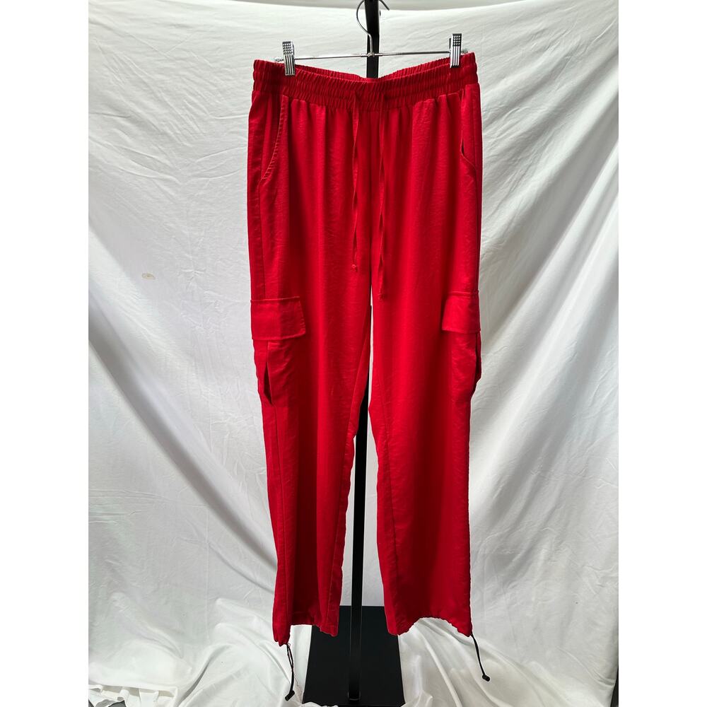 Baggy Cargo Pants Drawstring Ankle Red Relaxed Fit Women’s L EUC - Picture 5 of 6